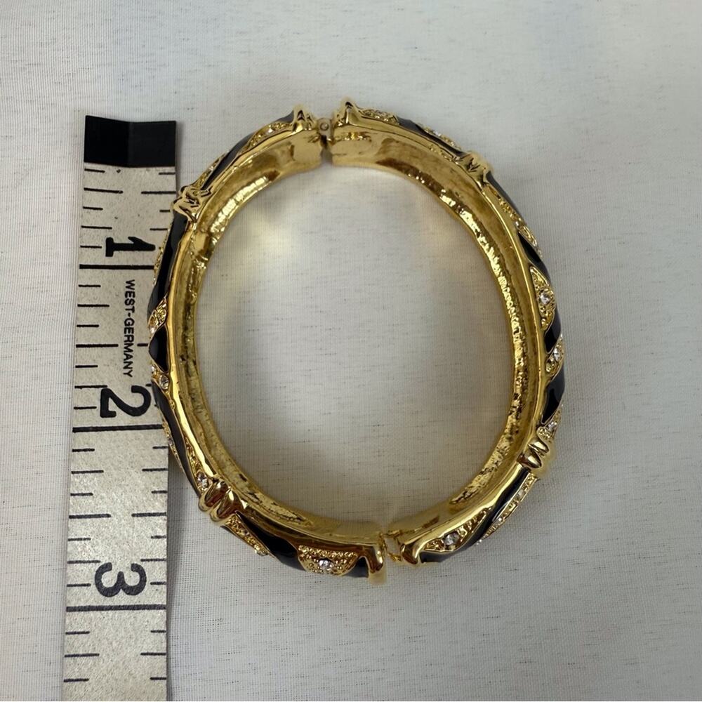 Y2k Rhinestone Gold Black Enamel Bracelet Vintage Hinged Clasp - Picture 11 of 16